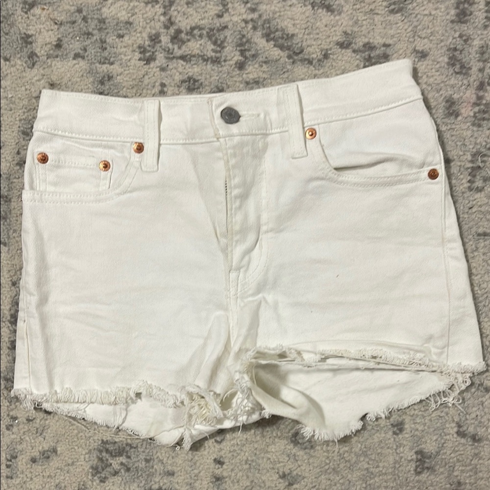 Levi's White Jean Shorts with Frayed Hem